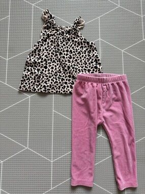 Old Navy|Baby girl boho set,Leopard Print Tank Top & Pink Ribbed velour Leggings
